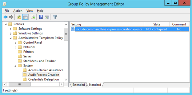 Configuring inclusion of the command line in process creation events 